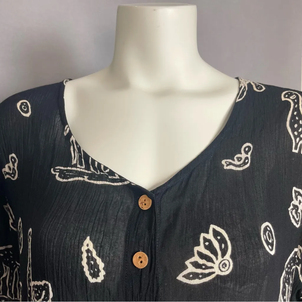 Vintage Boho Dress Tie Waist Short Sleeves Animal Jasmine by KVM Button - Image 13