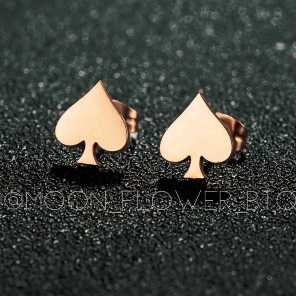 Rose Gold Poker Spade Stud Earrings Pink - Image 3