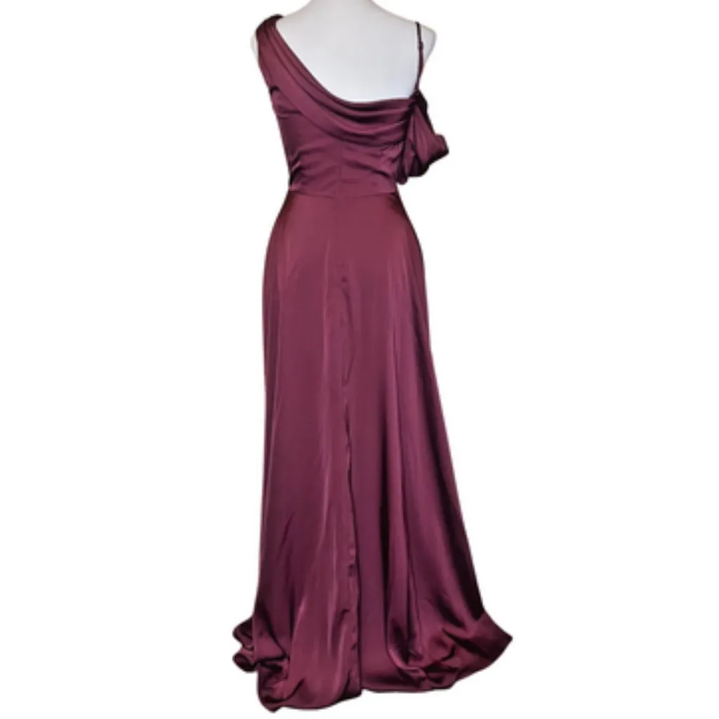 Morilee Madeline Gardner Bordeaux Satin One Shoulder Bridesmaid Dress Gown Sz 4 Red - Image 3