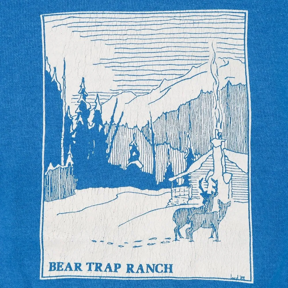 Vintage 80s Hanes Teal Blue Bear Trap Ranch Colorado Crewneck Sweatshirt - Image 3