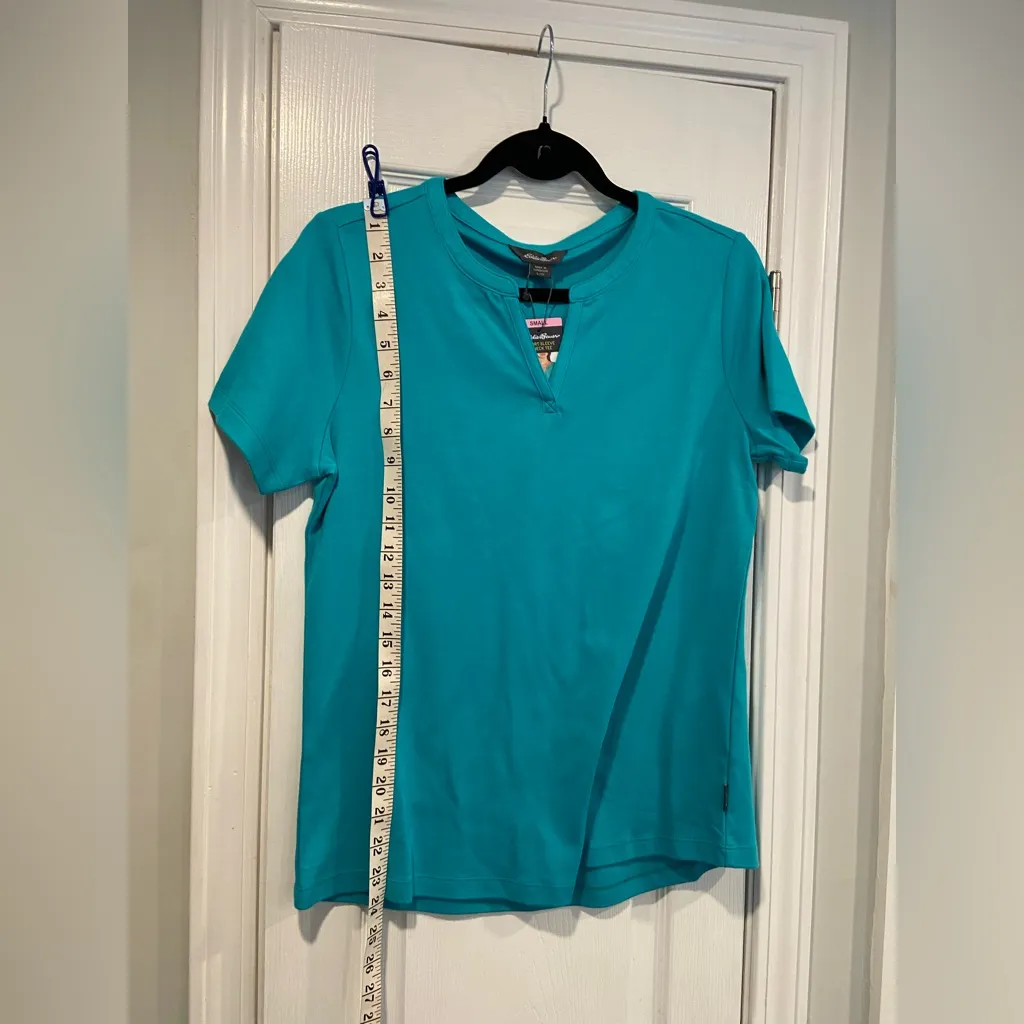 NWT Eddie Bauer Size S Teal Blue Pima Cotton Short Sleeve V Neck Tee Shirt - Image 7