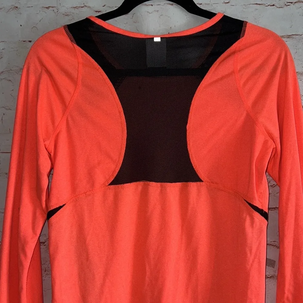 Nike Orange Black Mesh Long Sleeve DRIFIT Thumbhole Top size XL workout gym - Image 2