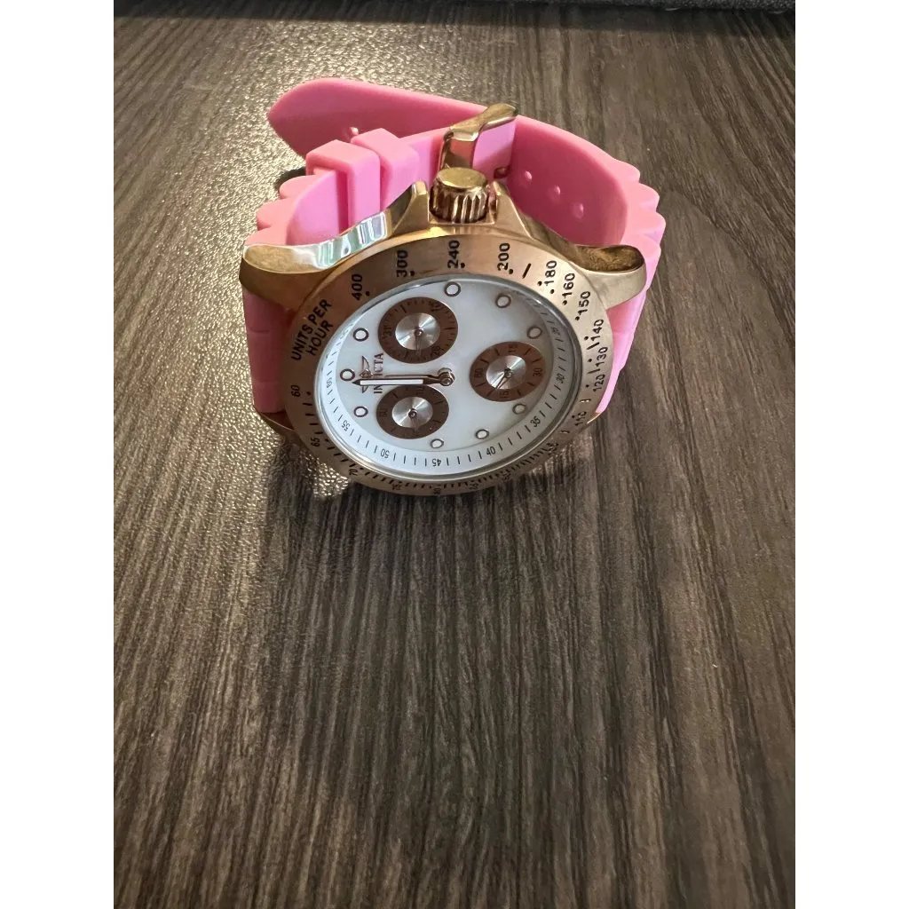 Invicta Womens Pink Silicone Strap Chronograph Watch With Gold-Tone Stainless - Image 6