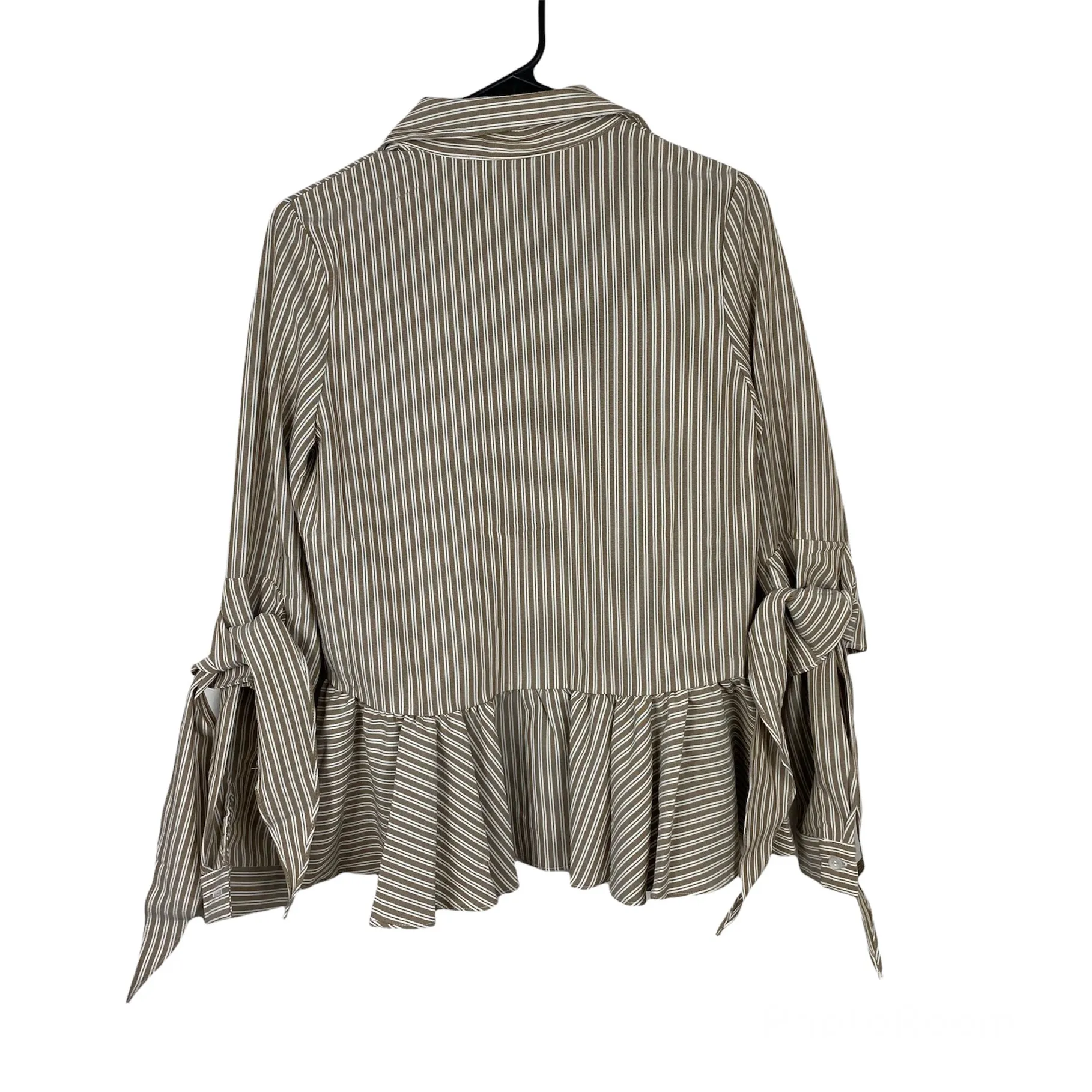 Gracia Brown and White Striped Peplum Button-Up Blouse - Image 2