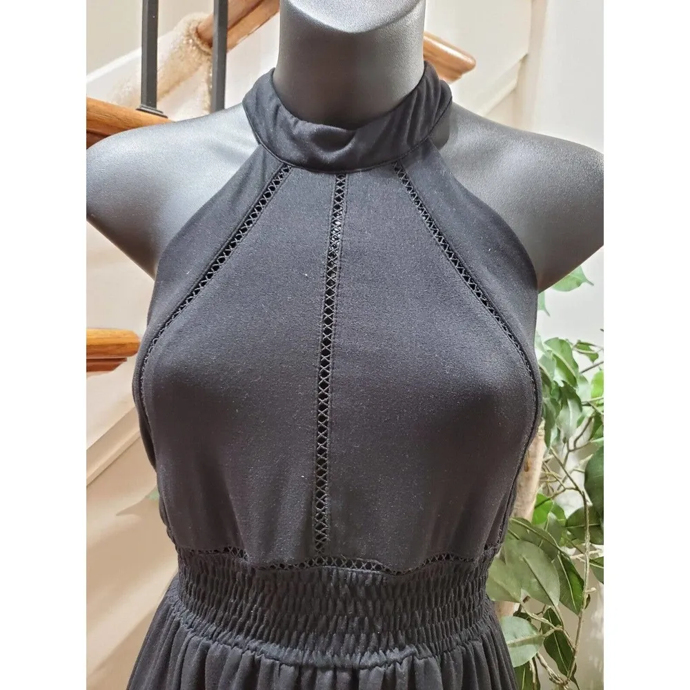 Poof New York Women's Black Cotton Halter Neck Sleeveless Long Maxi Dress Small - Image 2