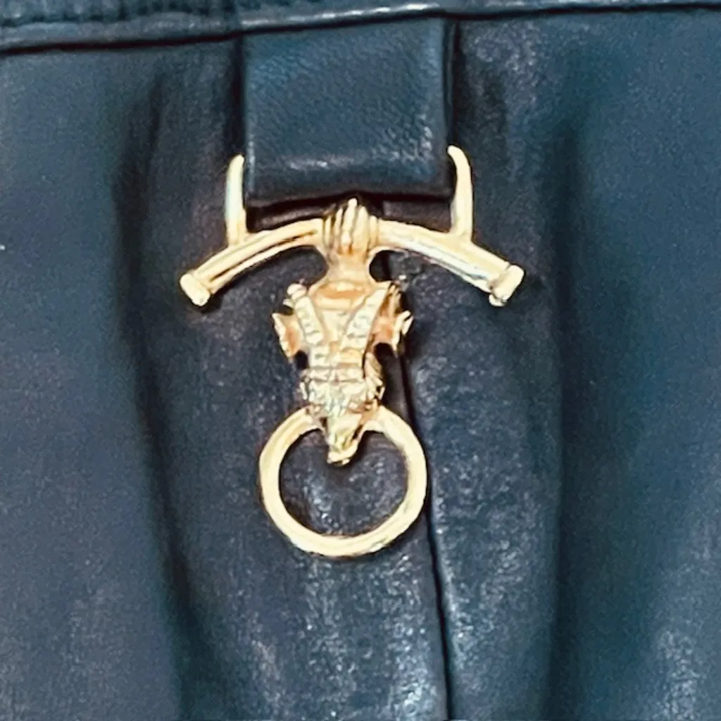 Vintage Alberto Makali Leather & Wool Vest Gold Rams Head Embellished 12 - Image 3