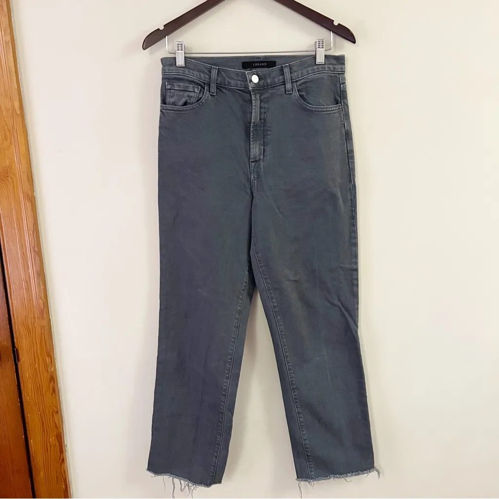 J Brand Jules High Rise Frayed Hem Straight Ankle Jeans Shady Gray Size 29 - Image 3