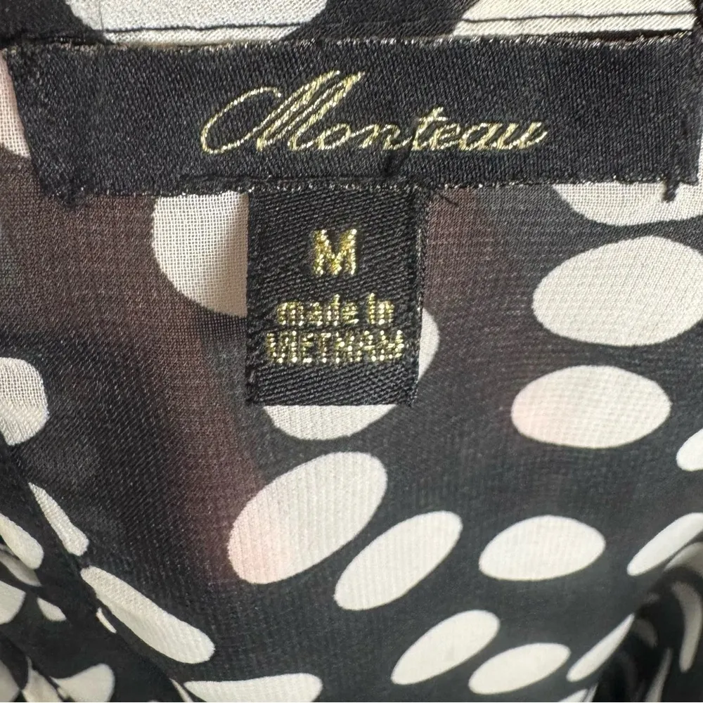 Monteau black and white polka dot top with lace detail size medium - Image 4