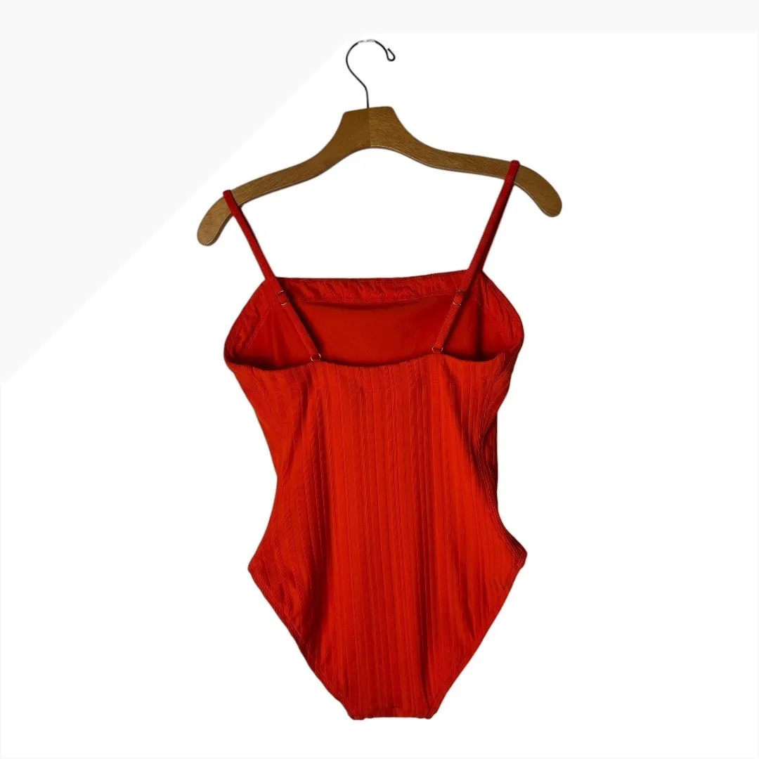 Solid & Striped Swimsuit Women Medium Orange Candy Red Gemma Rib Knit One Piece - Image 3