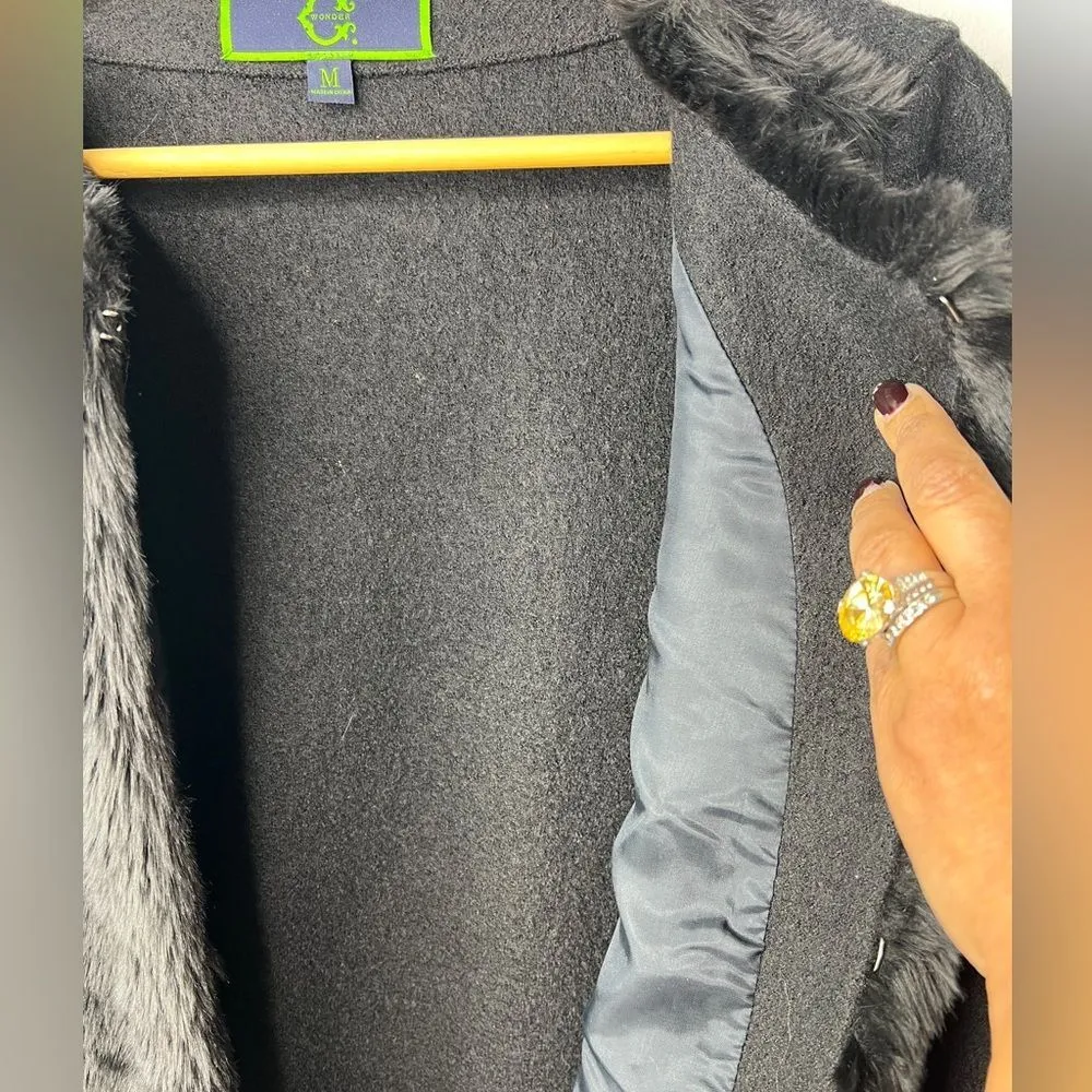 NEW C. Wonder Women’s Faux Fur Wool Cardigan jacket sz M Cottagecore Academia Black Size M - Image 6