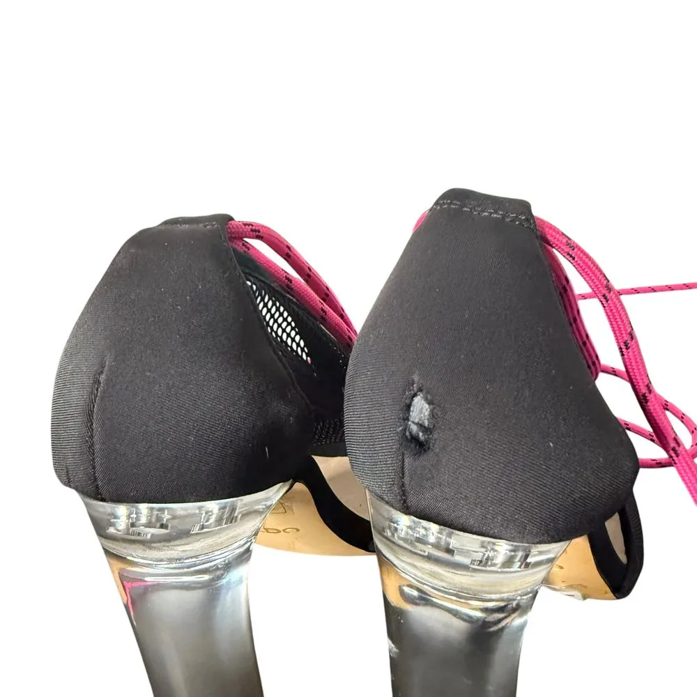 ALDO Lace Up High‎ Heels Size 7 Black Mesh Open Toe Clear Block Heel CARDI - Image 6