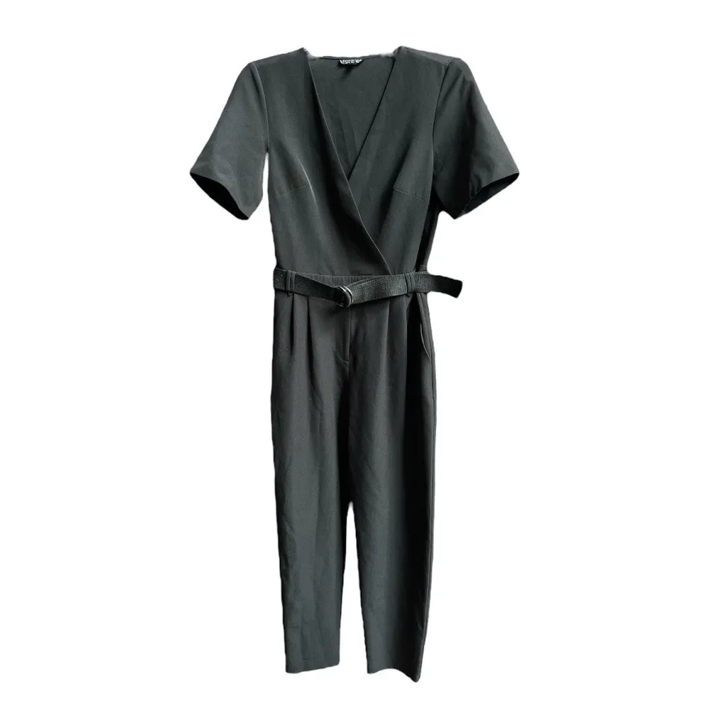 Topshop Judo Belted Short Sleeve Jumpsuit Black Size 4 - Image 5