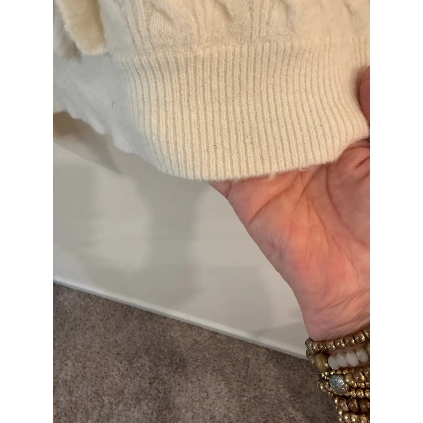 J.Crew Sweater Womens Small Cream Wool Alpaca Cable Knit Ruffle Front Turtleneck - Image 4