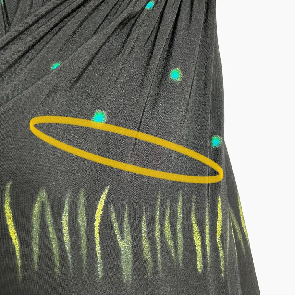 Vintage Nino Wong 100% Rayon Black Teal & Yellow Abstract Print Maxi Ski… Size M - Image 12