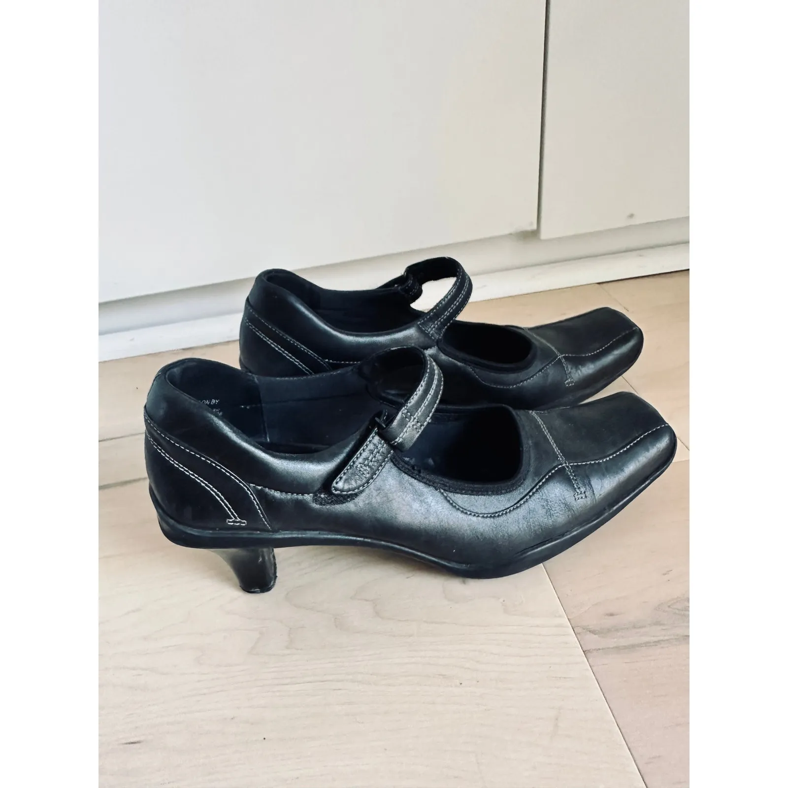 Y2K Leather Heeled Mary Janes Black Kenneth Cole Reaction Square Toe Classic - Image 5