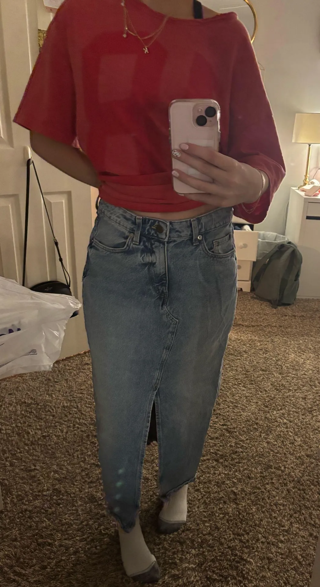 H&M Long Jean Skirt Denim Light Wash - Image 3