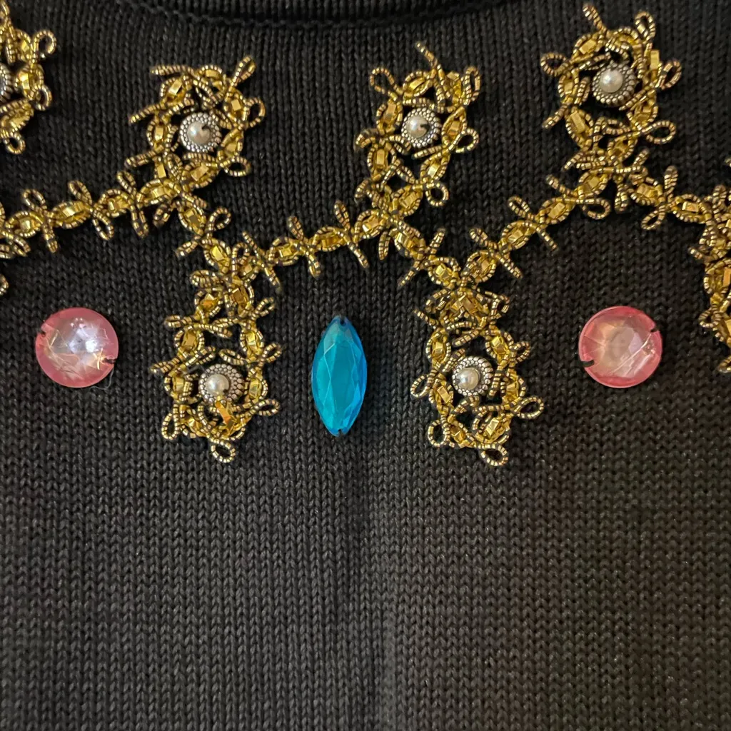 Vintage L'eau Vive Black Sequined Bejeweled Large Ramie Sweater - Image 2