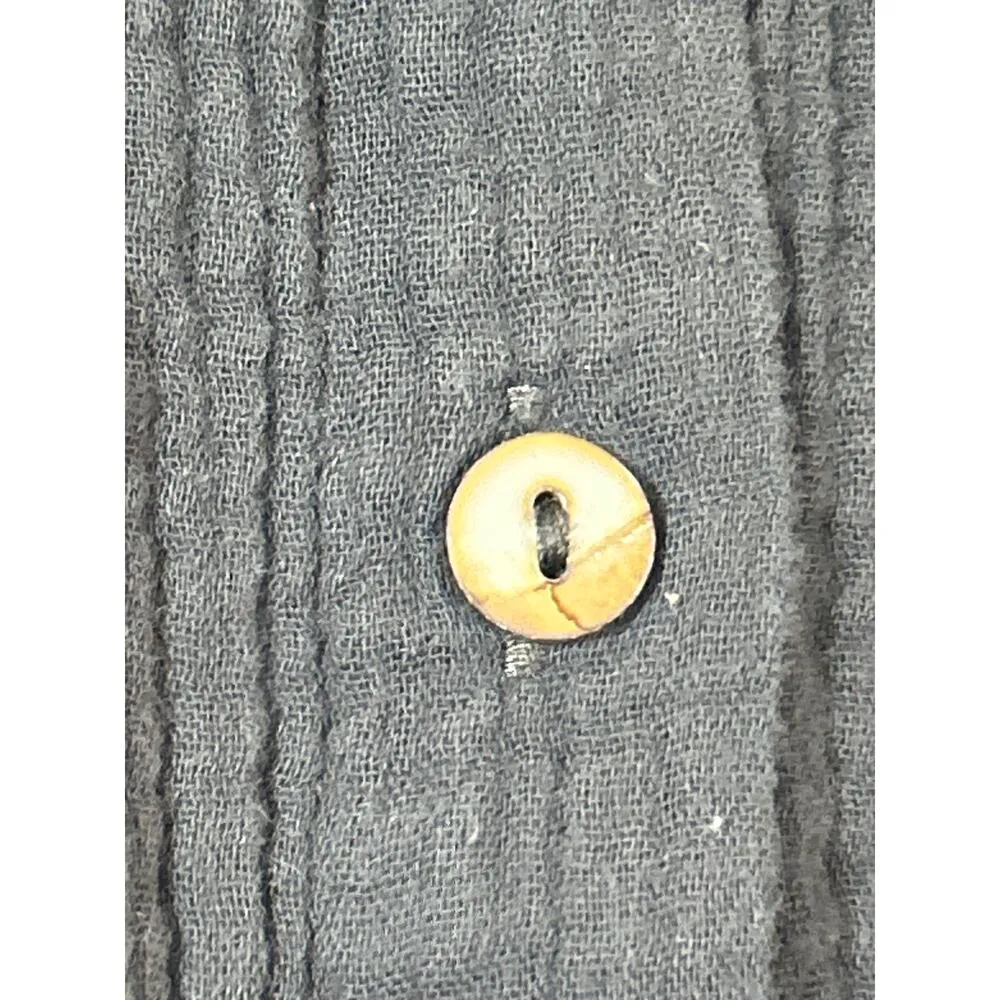 PINCH Romper Medium Navy Blue Gauze Short Sleeve Button Up Shorts Drawstring - Image 5