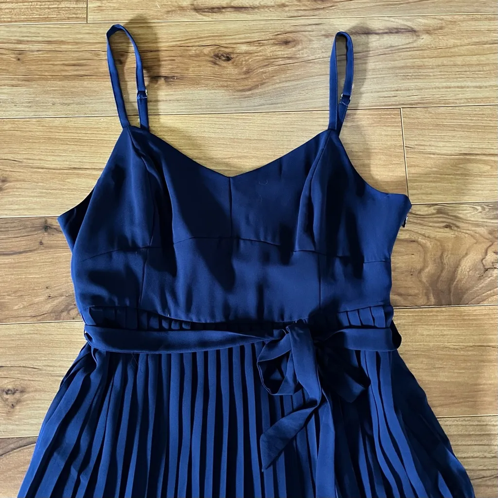 Modcloth Sleeveless Pleated Dress Large Navy - Image 2