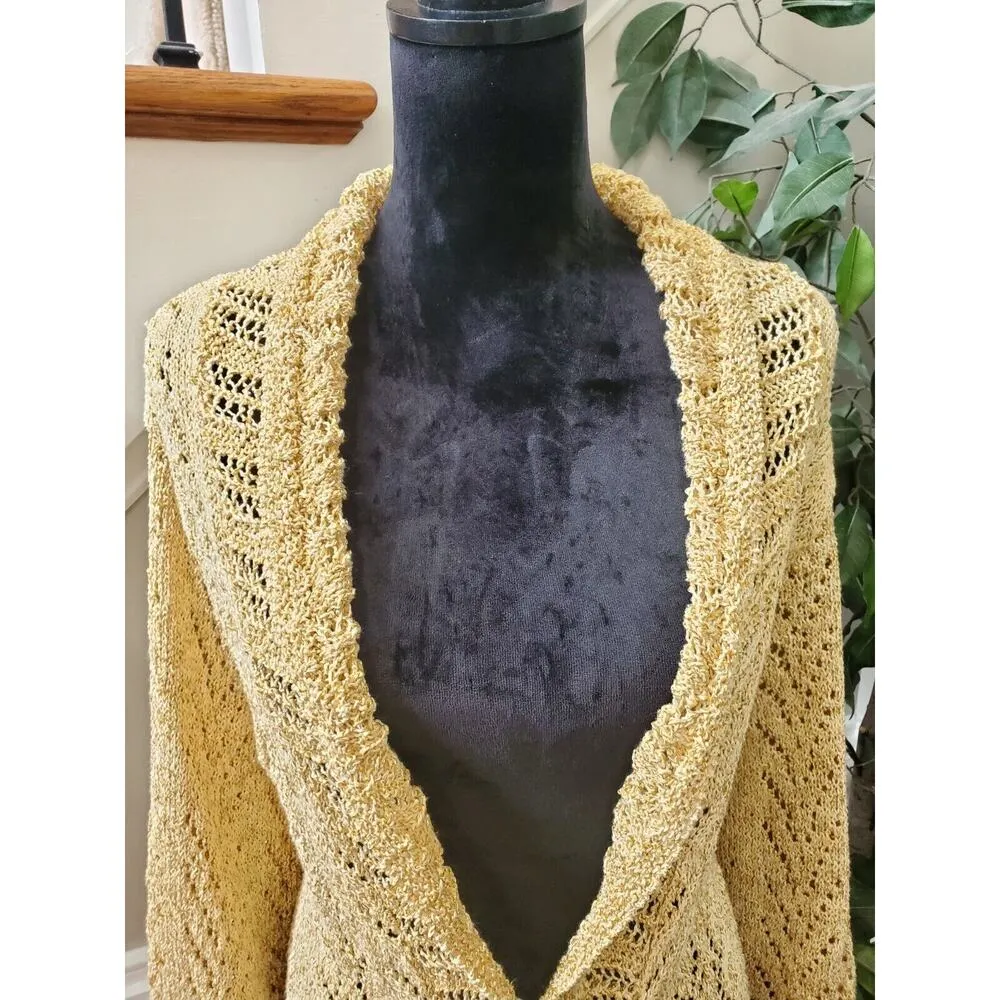 Coldwater Creek Women's Yellow Cotton Long Sleeve Cardigan Knit Sweater Size L - Image 2