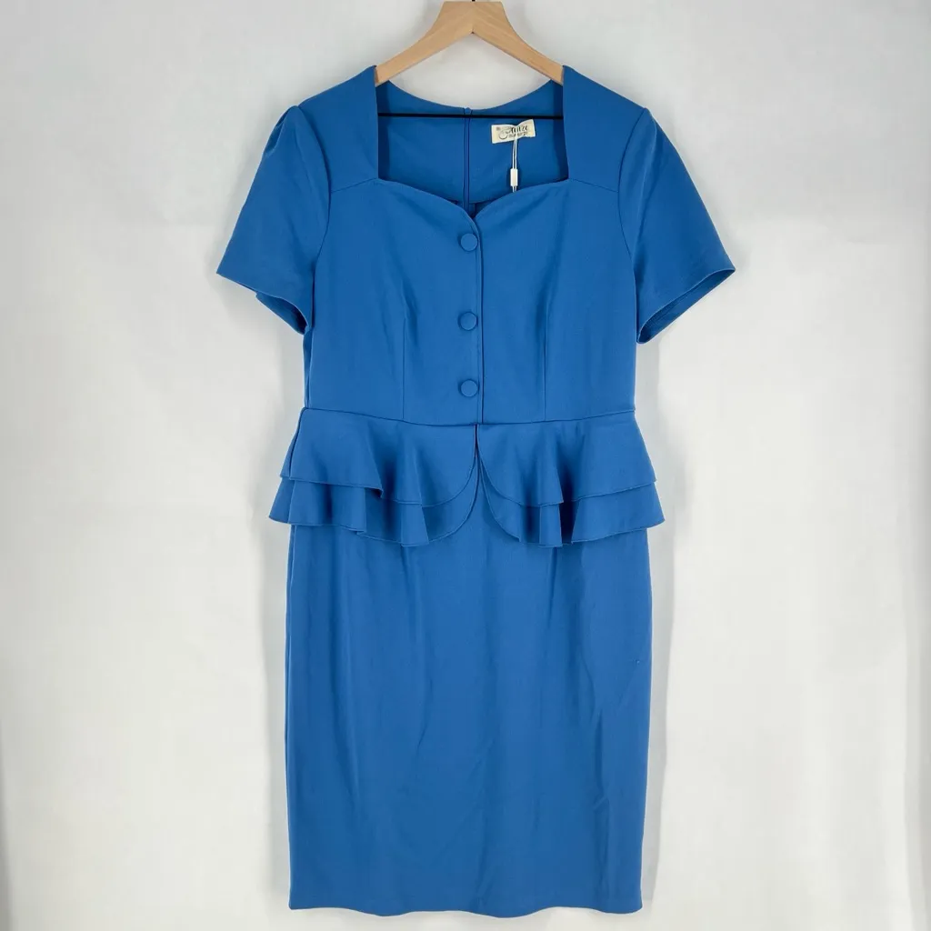 AISIZE Women's 1940s Vintage Square Peplum Bodycon Cocktail Dress Blue‎ 2XL Blue Size undefined - Image 2