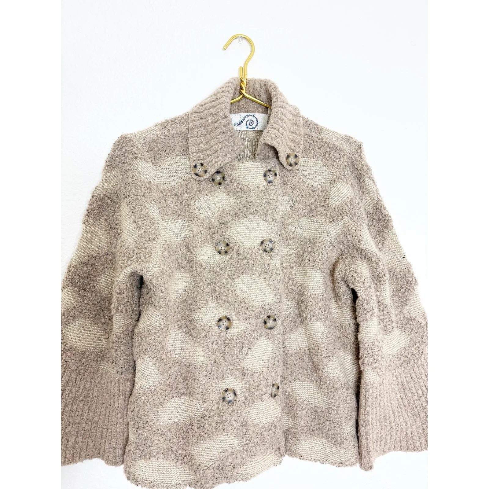 Anthropologie Rosie Neira Intarsia Spotted Sweater Cardigan Size XSP Tan Boho - Image 5