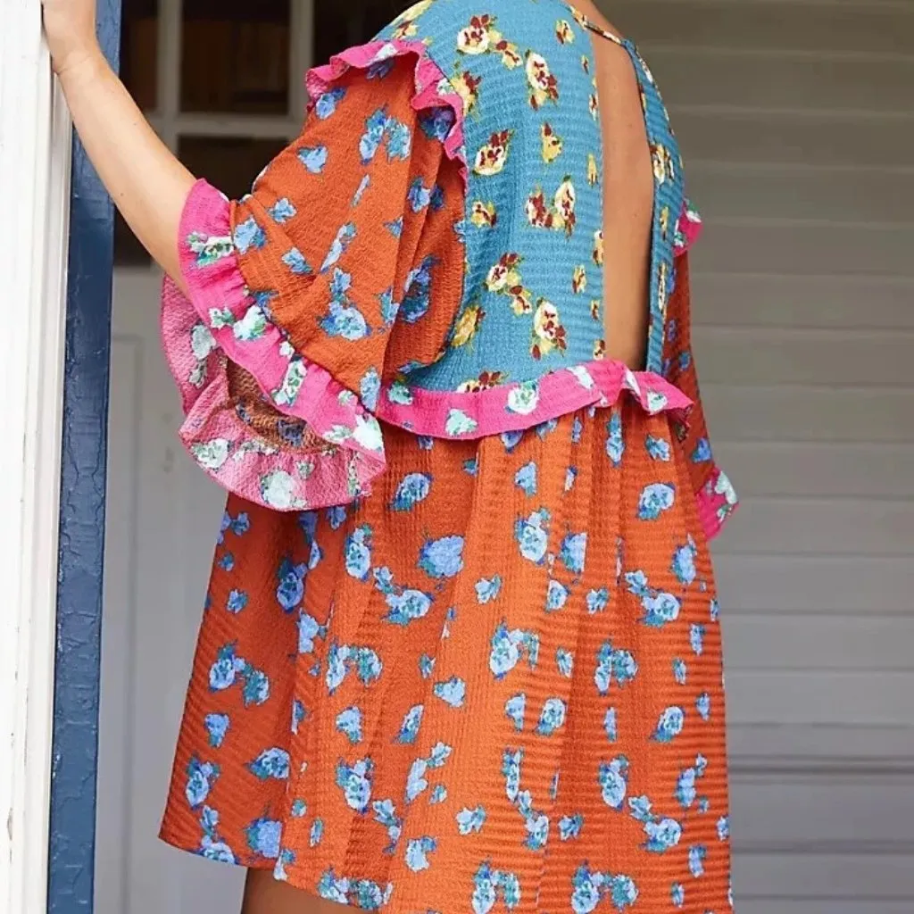 Anthropologie Womens Large Ruffled Sleep Mini Dress Boho Oversized Loungewear - Image 4