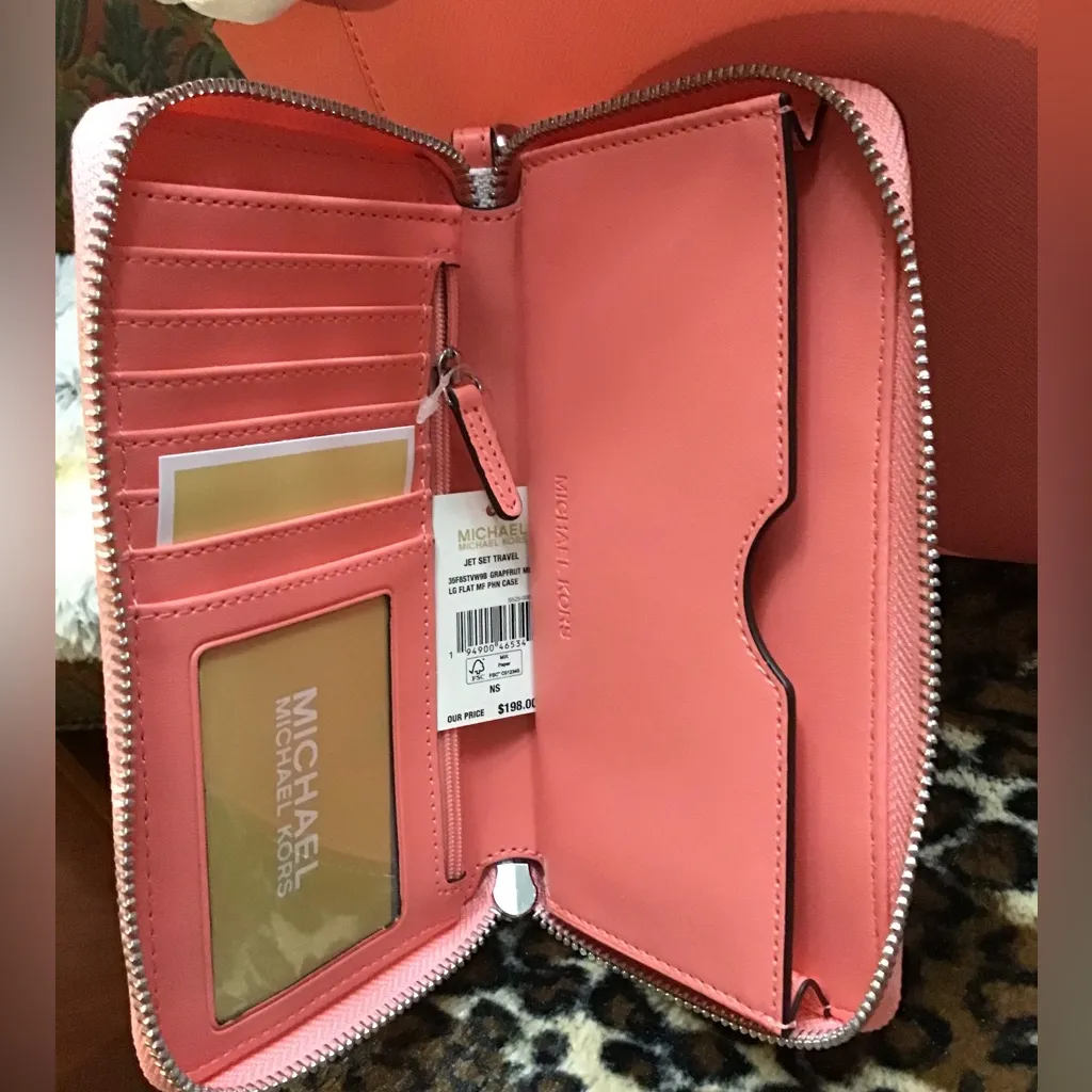NWT Michael Kors 35F8STVW9B Leather Monogram Jet Set Purse and Wallet Grapefruit - Image 7