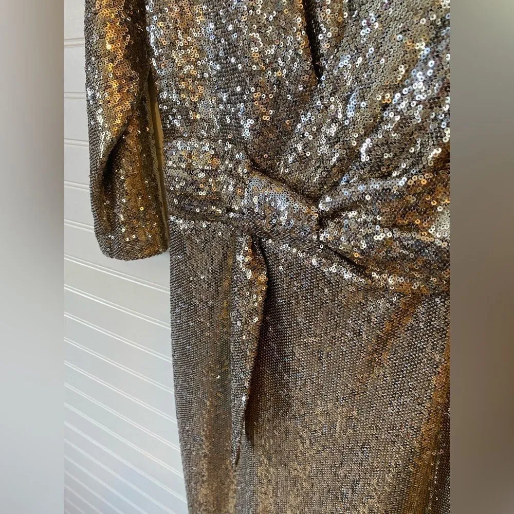 Calvin Klein Sequin Faux Wrap V Neck Knee Length Dress - Image 5