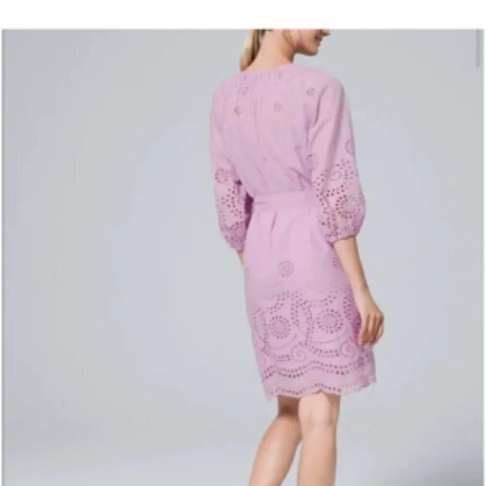 White House Black Market Eyelet Shirt Dress Lavender Small - Image 3