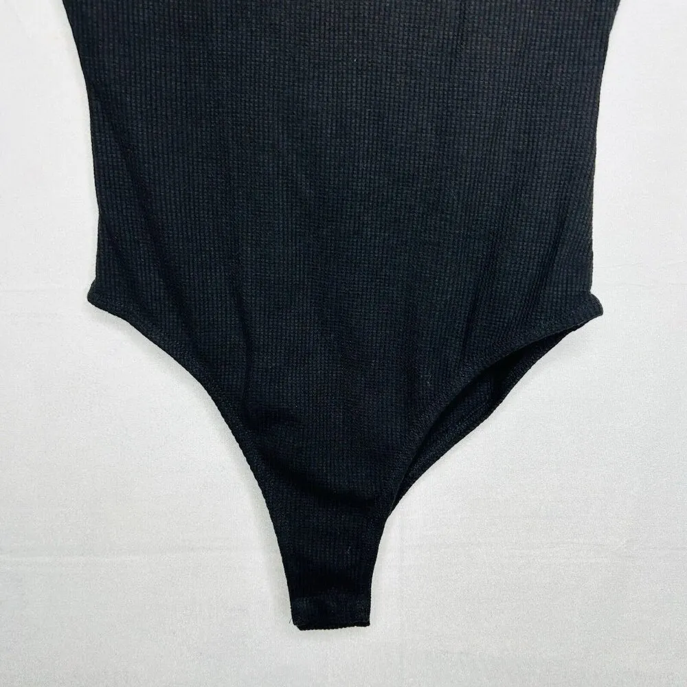 Princess Polly Bodysuit Black Size 4 Cap Sleeve Waffle Knit - Image 3