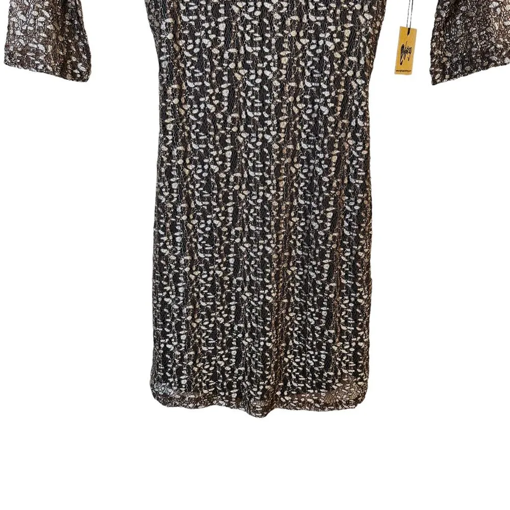 Nightcap by Carisa Rene Brown Cheetah Lace Deep V Neck Bodycon Mini Dress Med - Image 8
