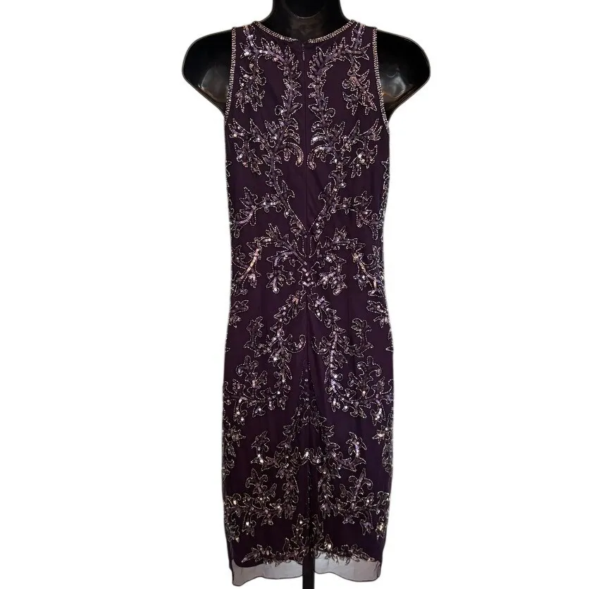 Adrianna Papell Beaded Sequin Shift Dress Sz 6 Amethyst Purple Whimsigoth - Image 4