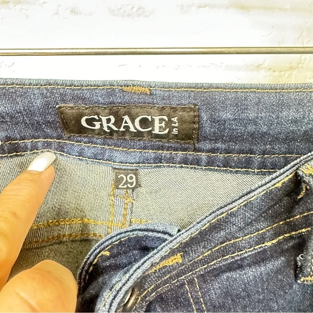 GRACE IN LA Womens Mid Rise Slim Blue Jeans Size 29/29 with 2% stretch Distressed - Image 4