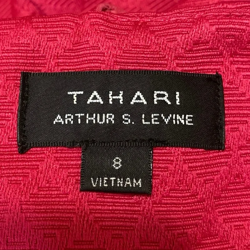 Arthur S. Levine Tahari Pink Red Sleeveless Pleated Zip Mini A-Line Dress Size 8 - Image 4