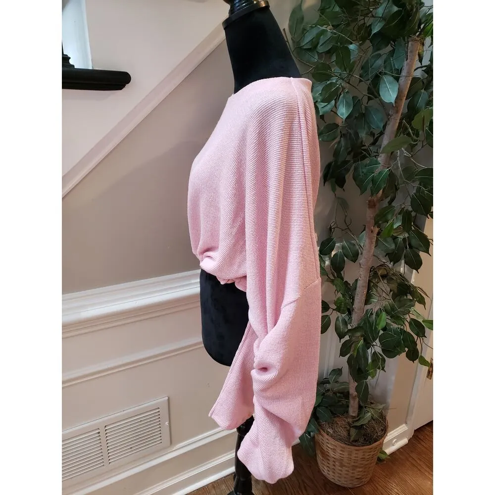 Balkan Sweater Womens Large Pink Knitted High Low Bow Back Boat Neck Pullover - Image 13