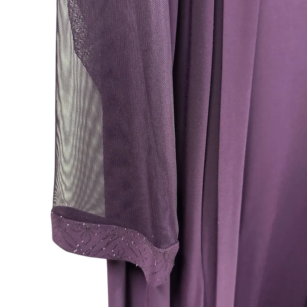 R&M Richards Eggplant Purple Open Front 3 Quarter Sleeve Mesh Duster Jacket 12 - Image 6