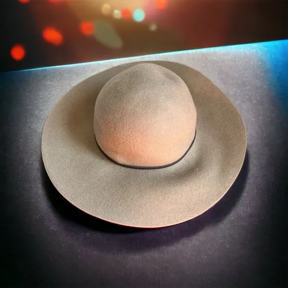 Khaki Tan Wool Felt Floppy Hat Thin Leather Band 100% wool One Size - Image 2