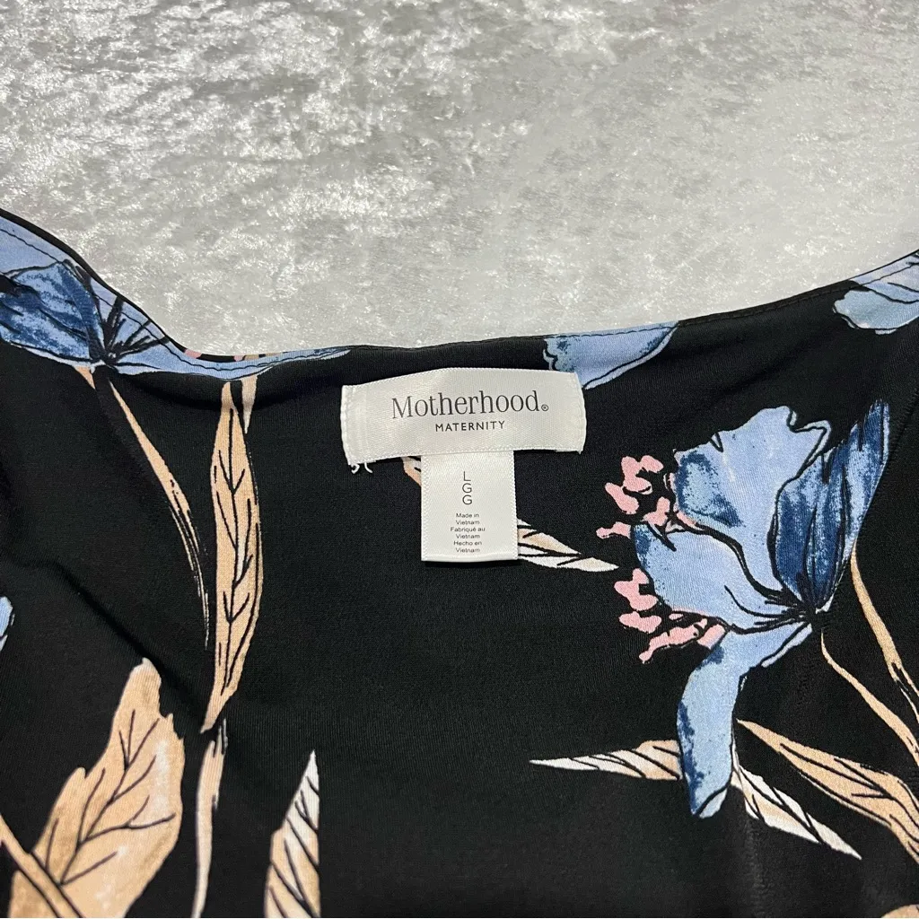 Motherhood Maternity Wrap Black and Blue Floral Dress Size Large Slinky Material - Image 10