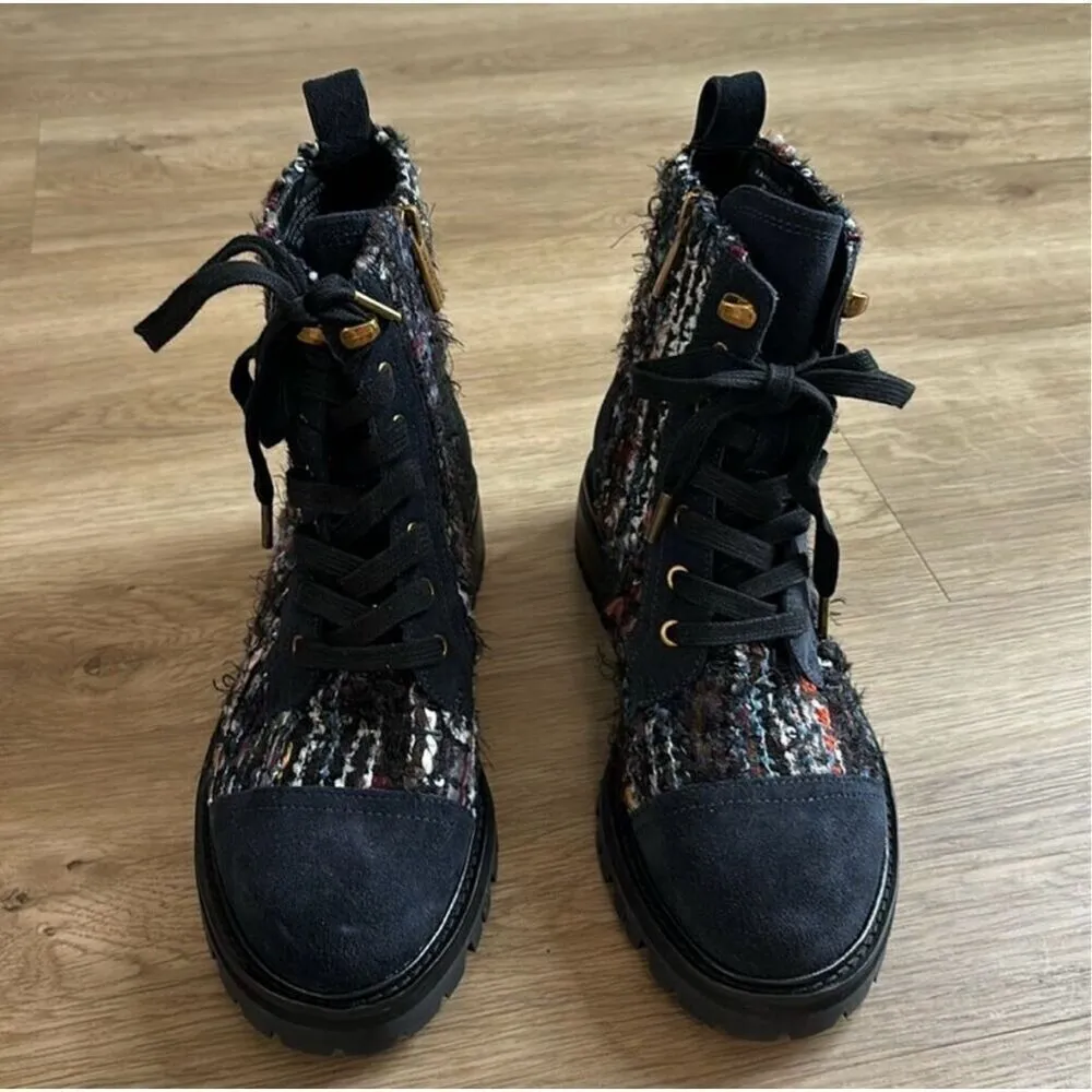 KURT GEIGER LONDON Women's Kensington Tweed Lace Up Combat Boots Sz 38/8 new no - Image 2