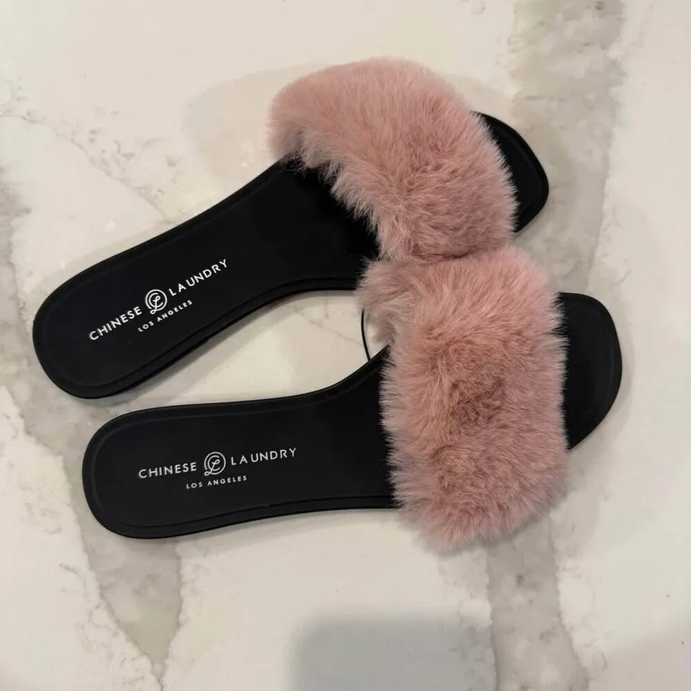 Chinese Laundry NWT Pink Midnight Faux Fur Slide Sandal Women's 8 Coquette Cute - Image 2