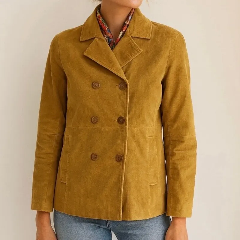 Y2K Genuine Suede Double Breasted Rue21 Jacket Tan M Boho Chic French Girl Brown Size M - Image 6