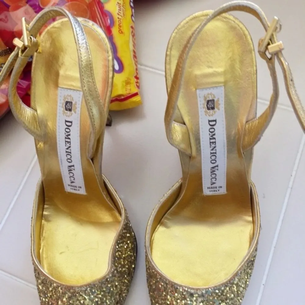 Domenico Vacca women's 35 IT pointed toe sling back shiny glitter pumps heels Gold Size undefined - Image 3