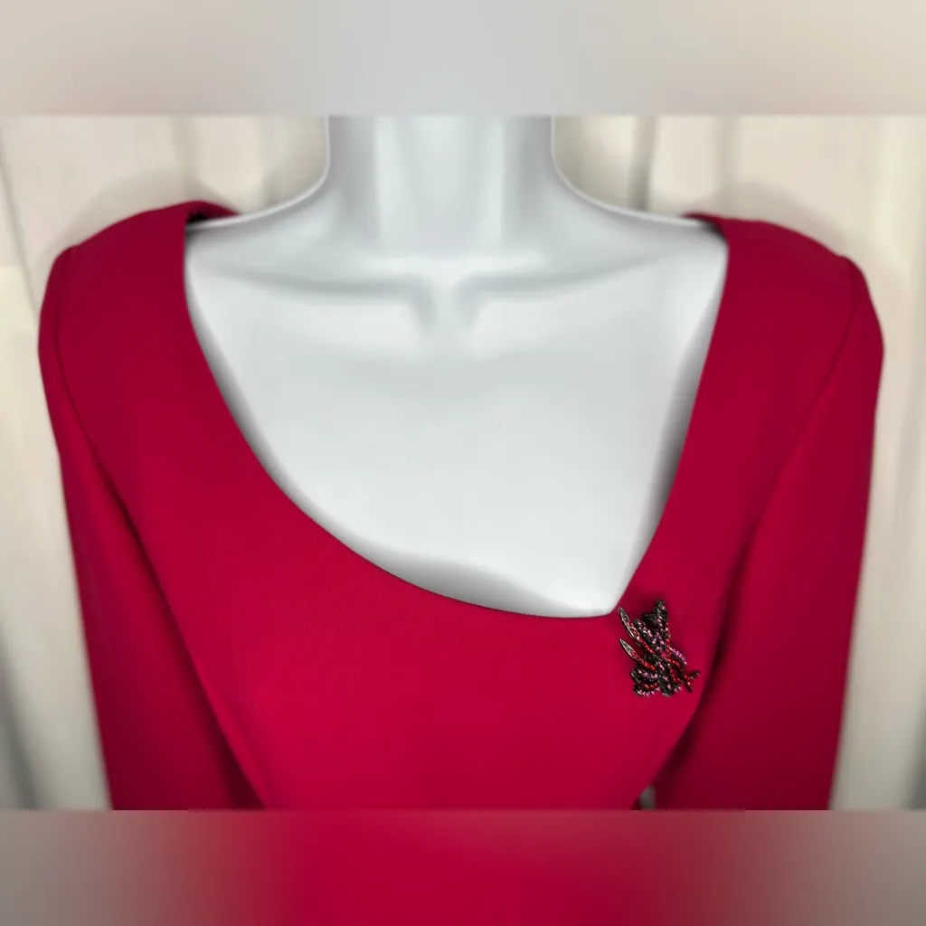 Maggy London Fuchsia Asymmetric Neckline Long Sleeve Sheath Dress (1086) - Image 7