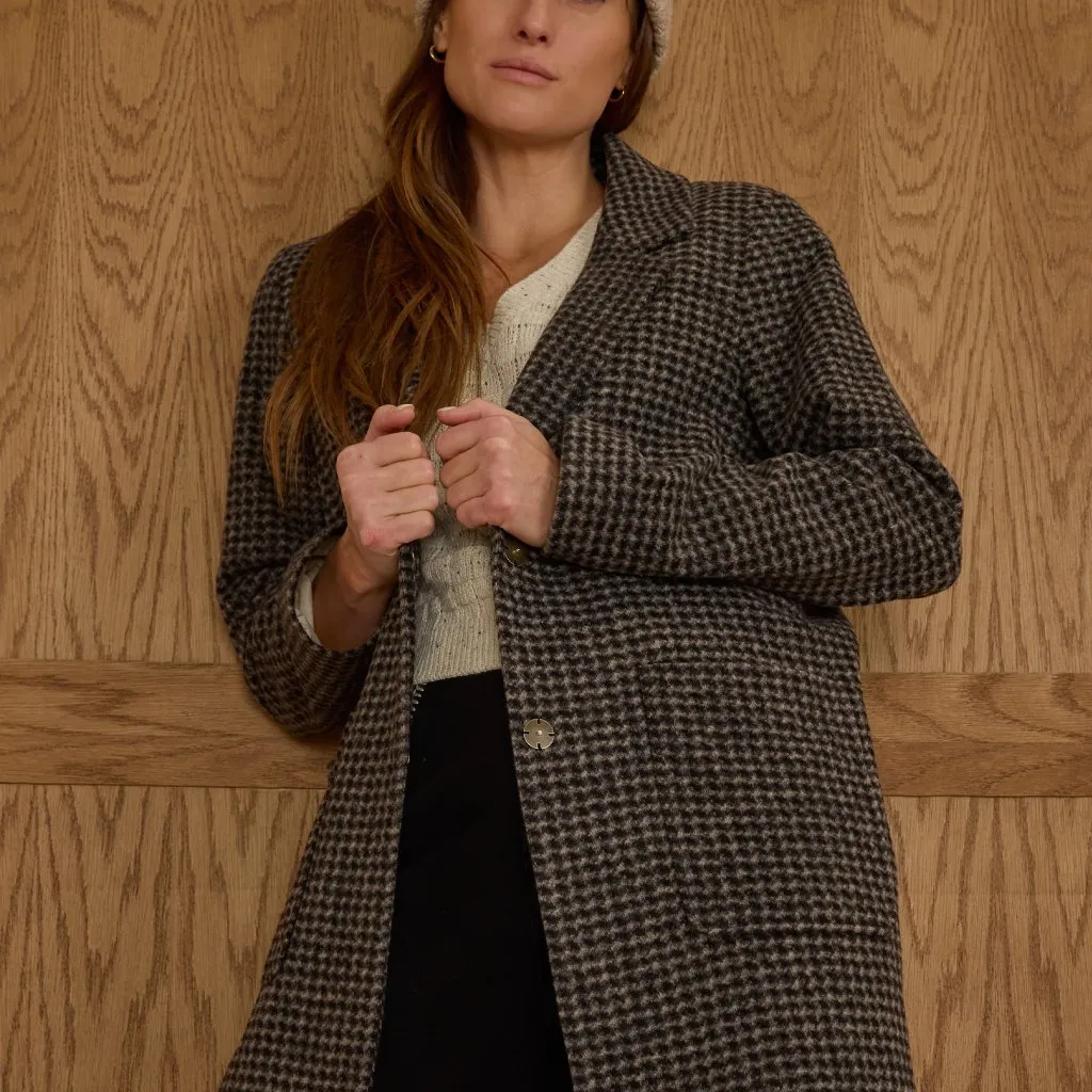 Rylee + Cru NEW NWT Women's Longline Coat Micro Check Black Size L - Image 5