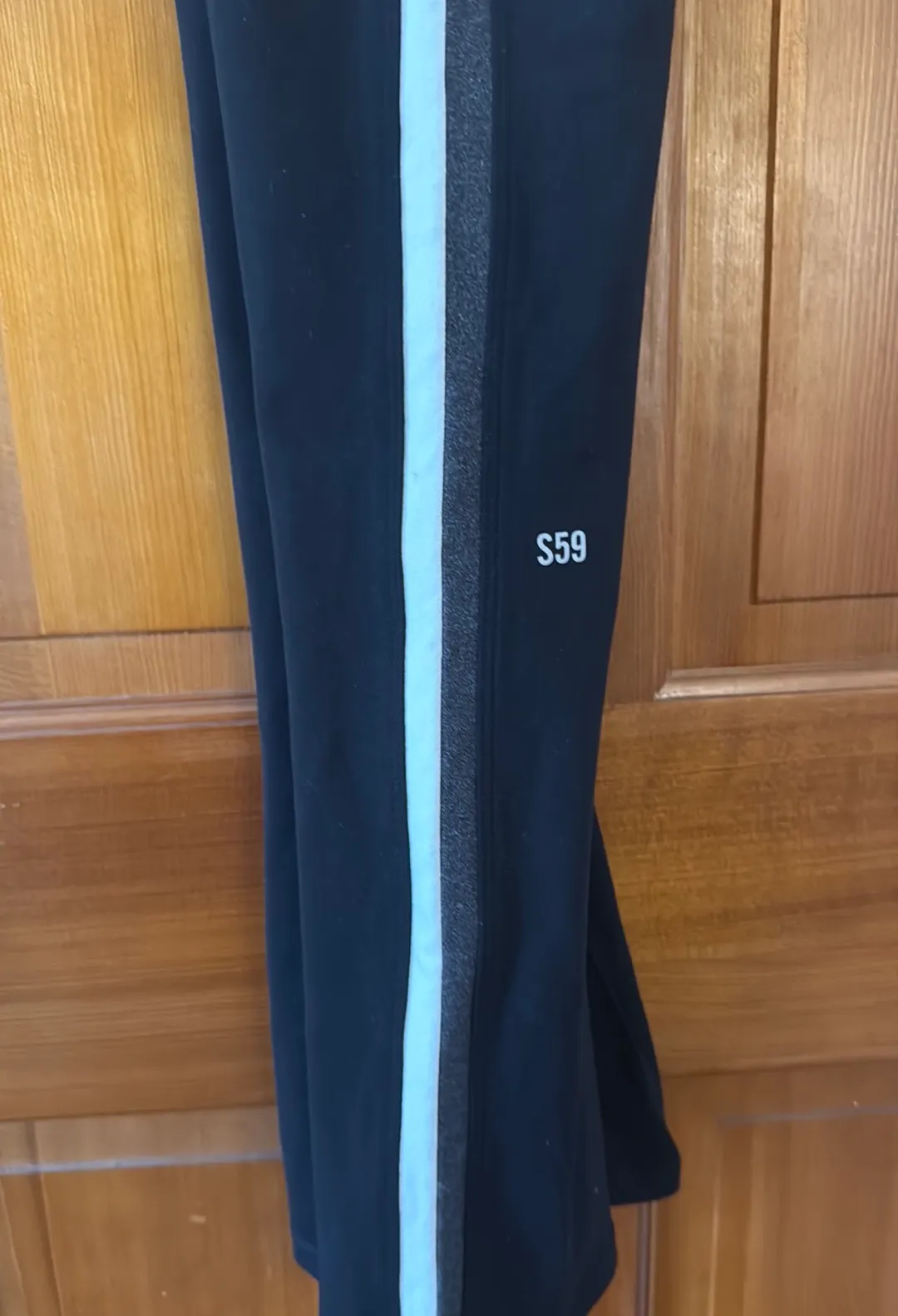 Black Flare Leggings; White and Grey Stripe - Image 5