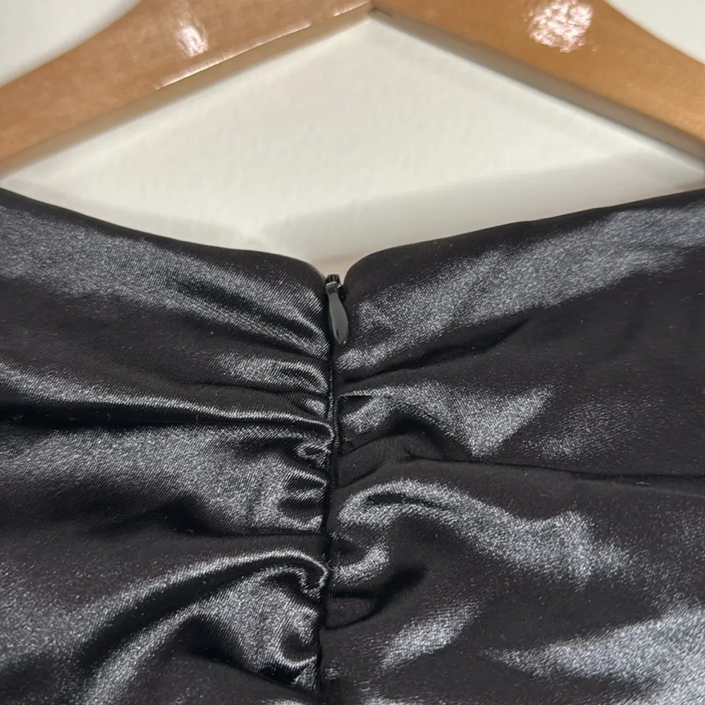 H&M Satin Black Puff Long Sleeve Ruched Gathered Boatneck Party top Size S - Image 8