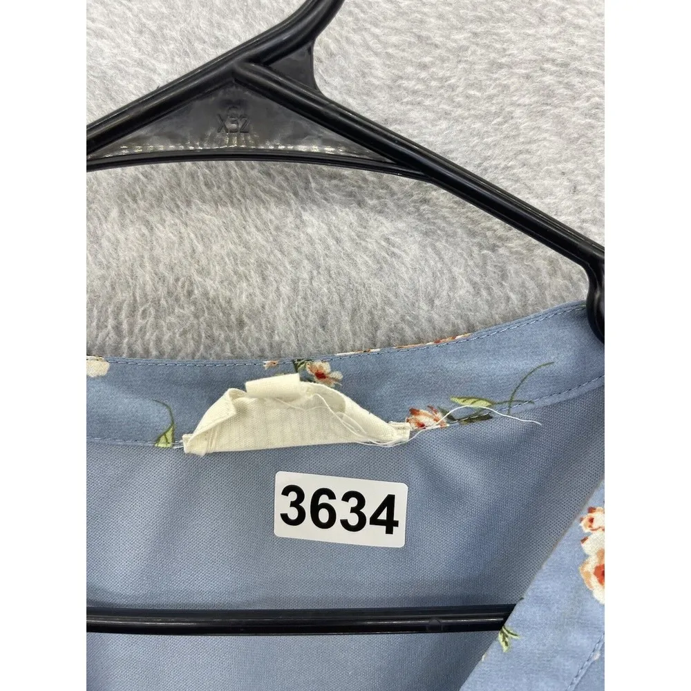 Sweet Wanderer Women's Blouse Blue Floral Peplum Surplice Small Ruched Sleeve - Image 13