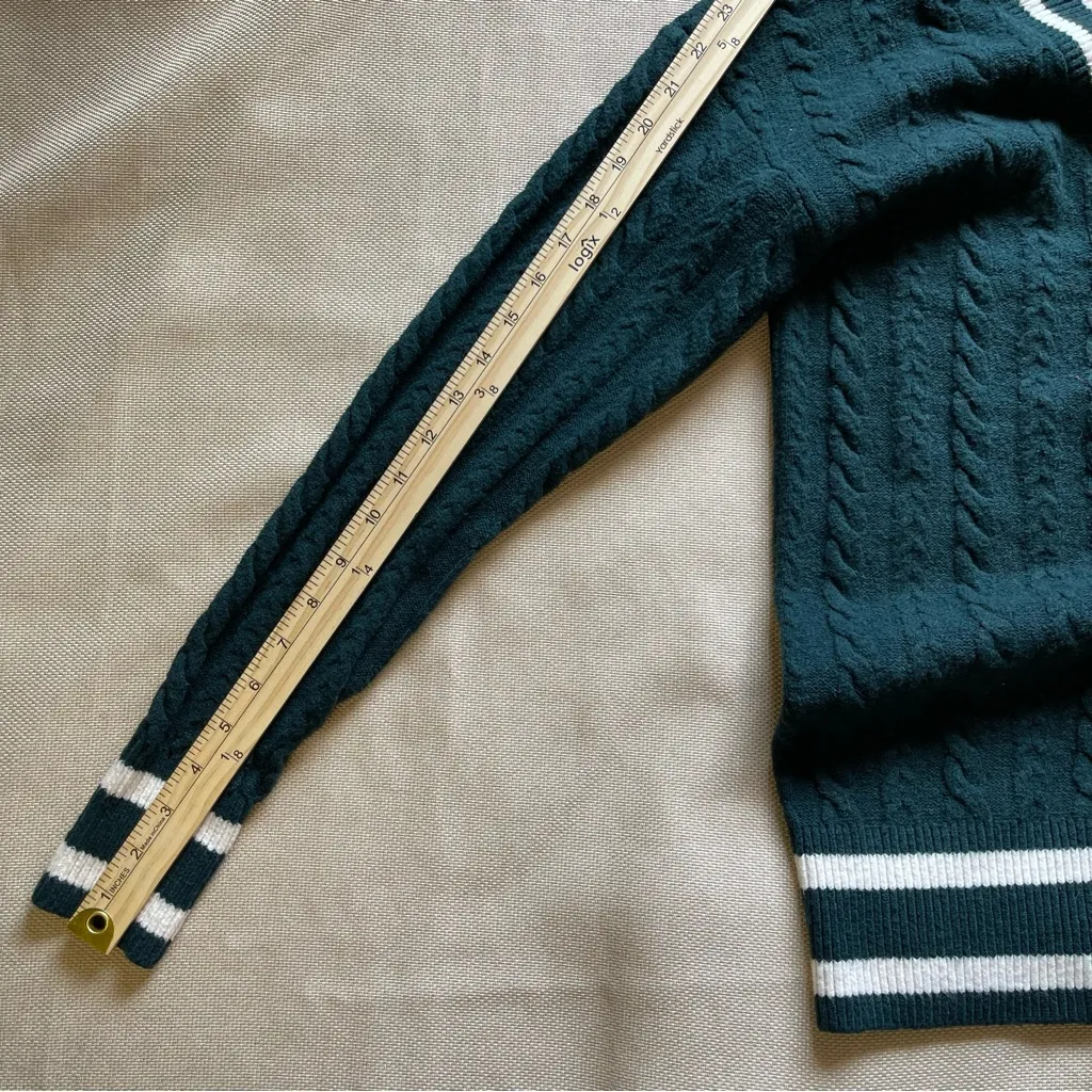 VS PINK Oversized Collegiate V-Neck Cardigan Green XS Dark Academia Preppy Y2K - Image 10