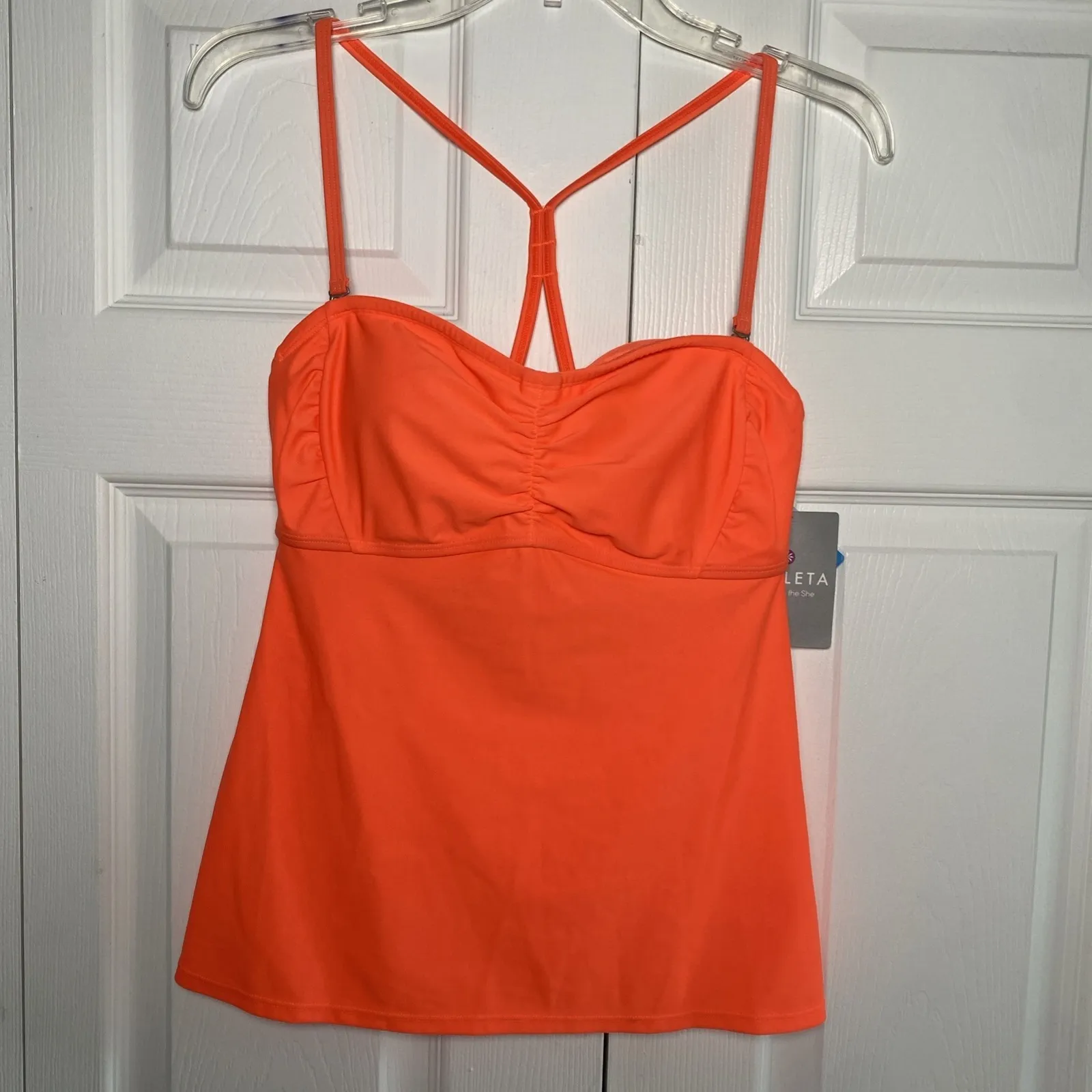 Athleta Womens 36 B C Orange Tankini Swim Top Babydoll Bandaeu NEW - Image 2